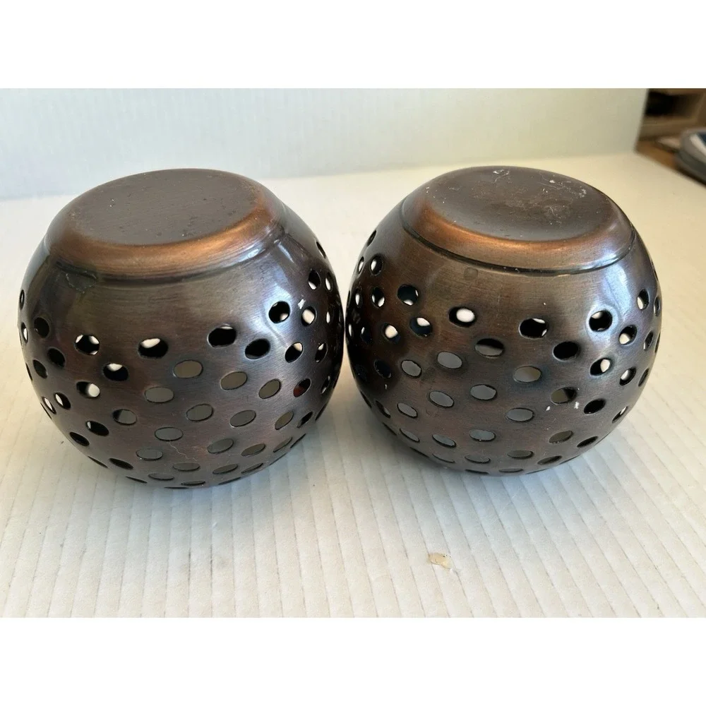 Brass Circular Bowel Shaped Votive Candle Holders X2 Spherical Multi Openings